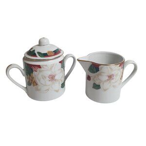 Tienshan Magnolia Fine China Creamer Sugar Lid Set Floral Design Replacement